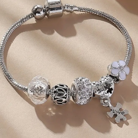 Puzzle Pendant Bracelet Silver-Plated Over Copper Synthetic Stones - New W/Tags - Picture 1 of 5